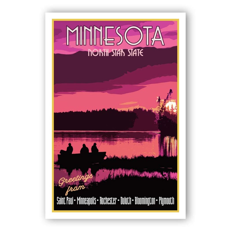 Postcard Fair MINNESOTA TRAVEL POSTER postcard set of 20 identical postcards. MN state vintage style travel poster post cards. Made in USA. - Image 1